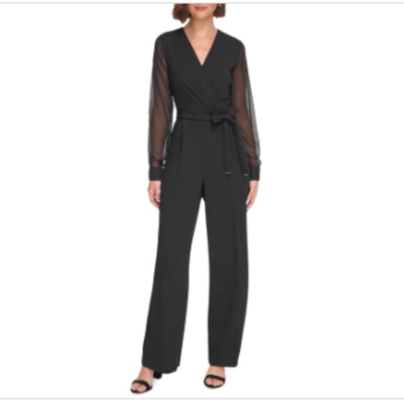 Tommy Hilfiger Women's Long-Chiffon-Sleeve Scuba Crepe Jumpsuit - Black - Picture 1 of 1